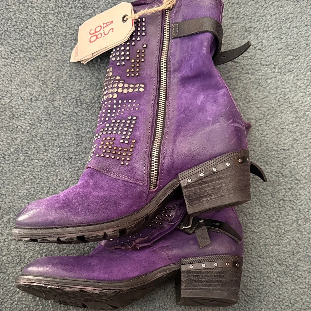 A.S.98 Purple Studded Moto Boots - Picture 2 of 4